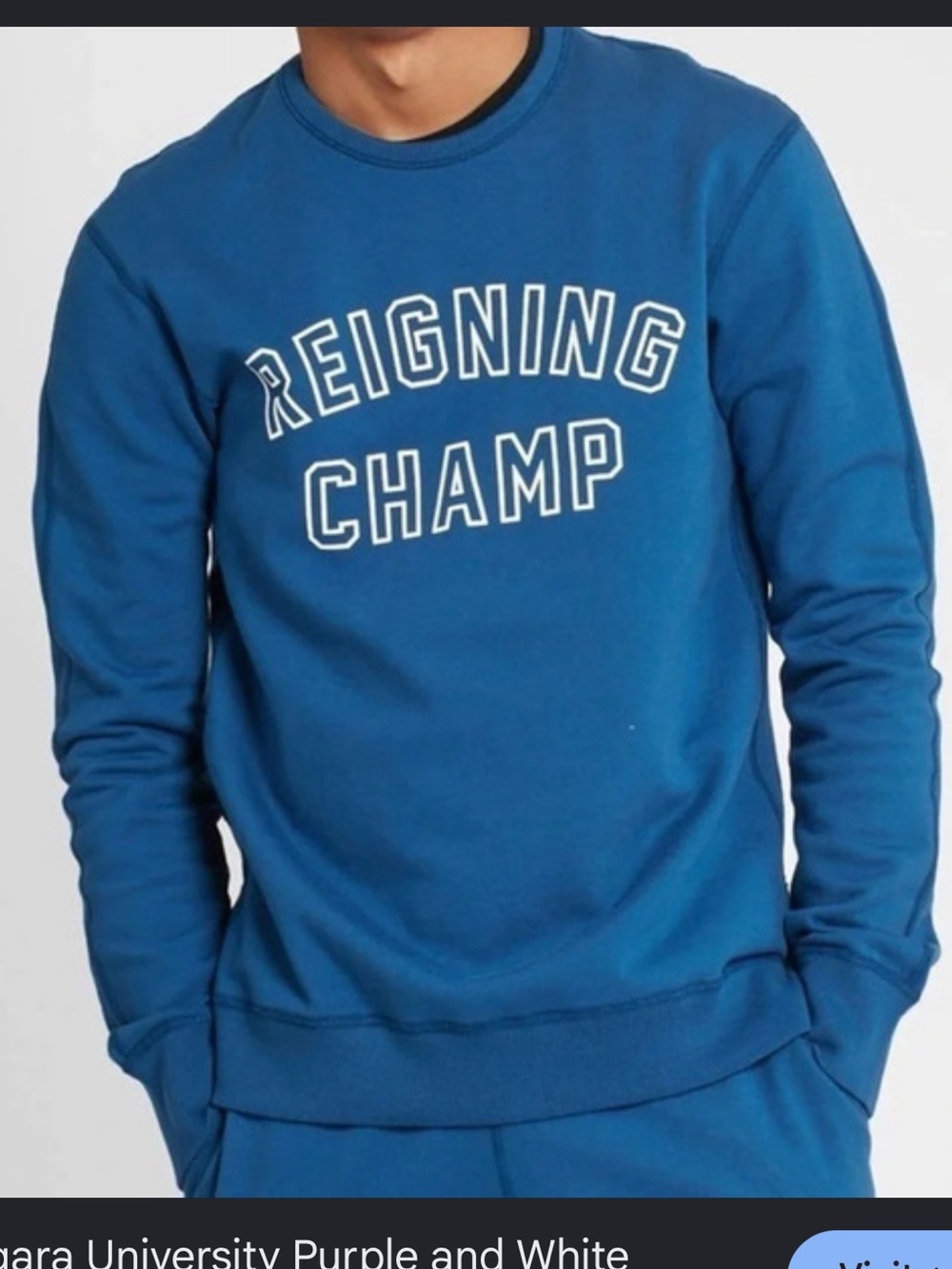 Reigning Champ Royal Blue Crewneck Sweatshirt with White Logo medium